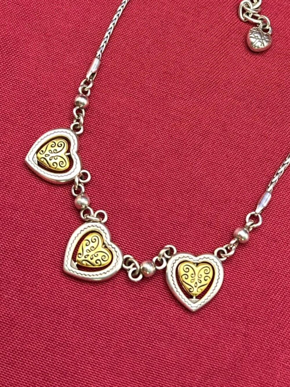 Retired Brighton Silver-Plated Triple Rotating Heart Necklace